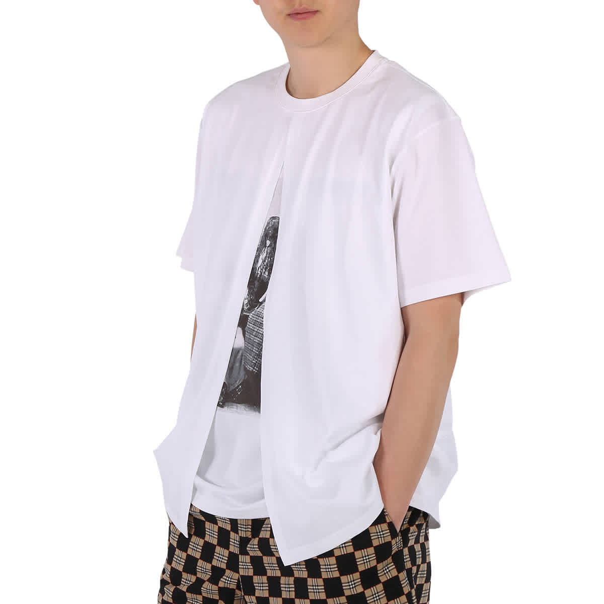 Burberry Men's Optic White Victorian Portrait Print Cotton Oversized T-shirt
